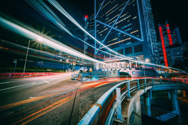 istock Traffic trails in Financial District 1285303439