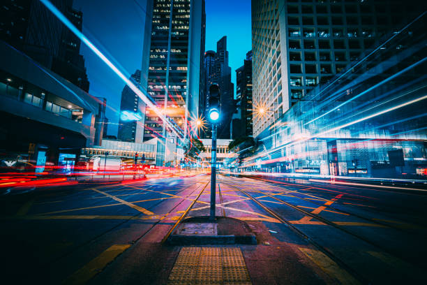 istock Traffic trails in Financial District 1285303832