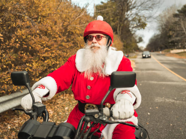 istock Santa Claus on motorbike 1285303921