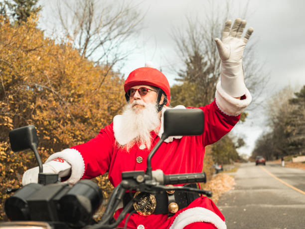 istock Santa Claus on motorbike 1285304697