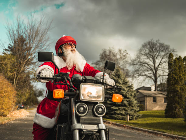 istock Santa Claus on motorbike 1285304844
