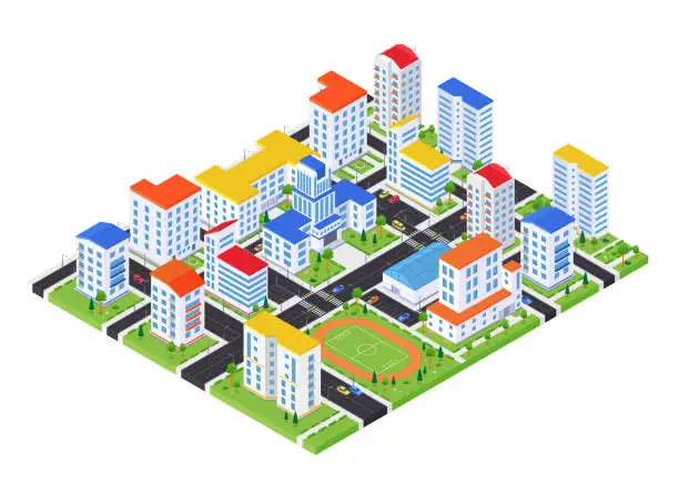 Vector illustration of Urban landscape - modern vector colorful isometric illustration