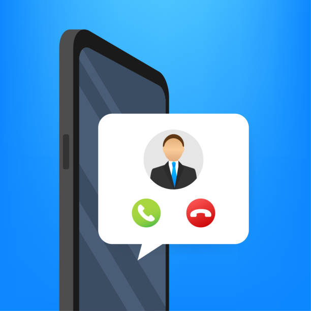 istock Incoming video call on laptop. Laptop with incoming call, man profile picture and accept decline buttons. Vector stock illustration. 1285305103