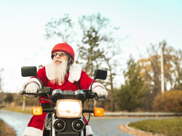 istock Santa Claus on motorbike 1285306415