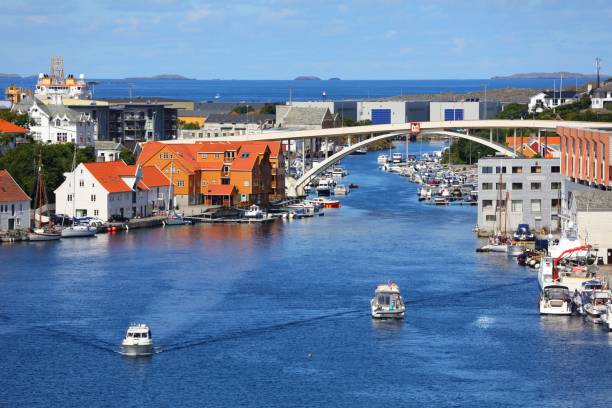 Haugesund city, Norway. Summer view of boats in Haugaland district of Norway.