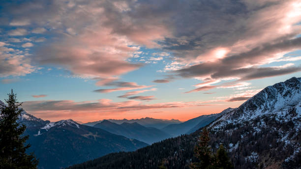 istock panoramic sunset views of the snowy peaks 1285310132