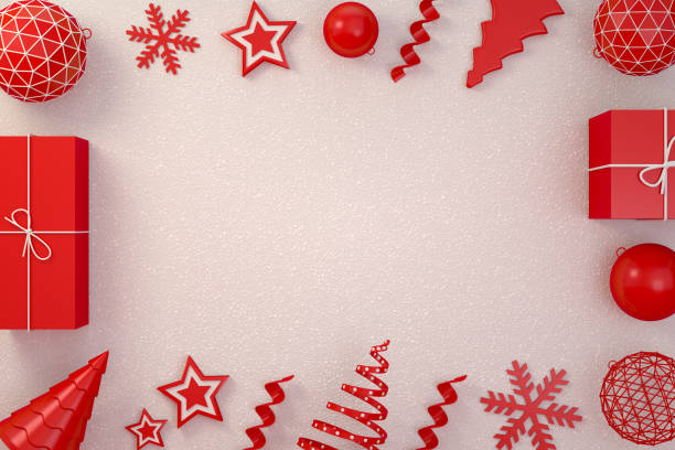 istock Christmas Ornaments on White Snow Background, New Year Concept 1285310216