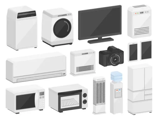 Vector illustration of 3D illustration set of electrical appliances.