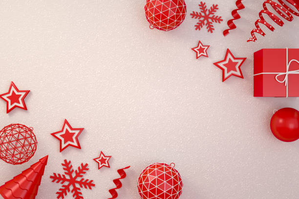 istock Christmas Ornaments on White Snow Background, New Year Concept 1285311445
