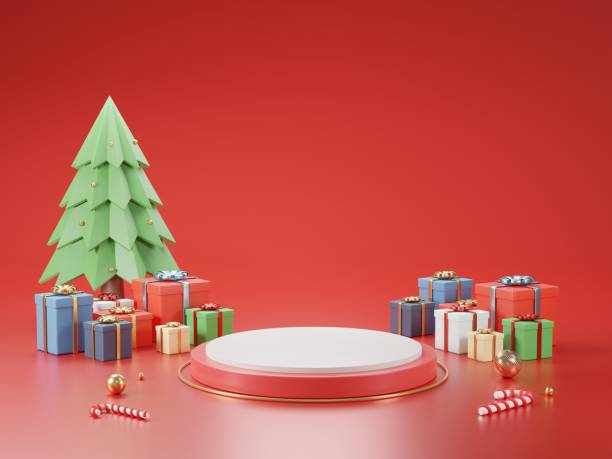 istock Cylinder podium and minimal abstract background for Christmas, 3d rendering geometric shape, Stage for product. 1285311732