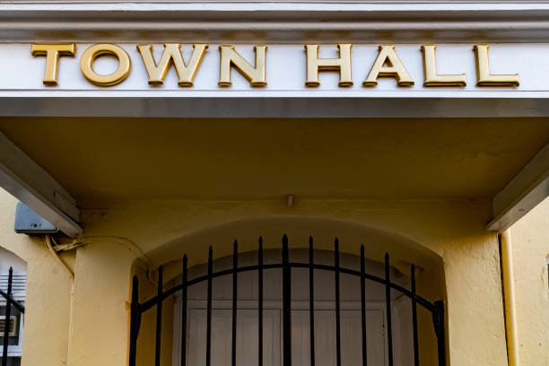 istock Bold town hall sign at local government office 1285312243