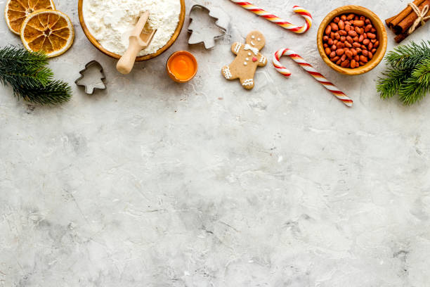 istock Food pattern with icing gingerbread cookies for Christmas, overhead view 1285312996