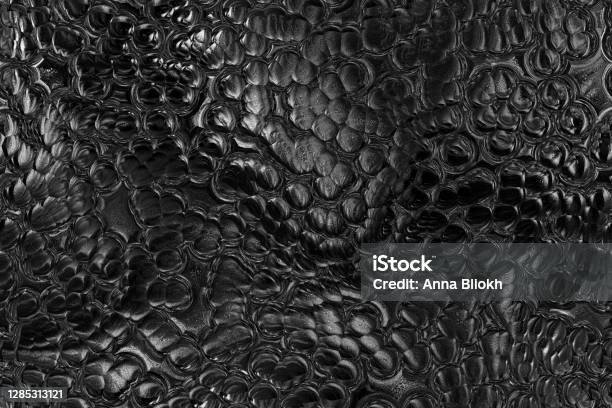 Black Leather Abstract Crocodile Snake Dinosaur Dragon Bubble Liquid Alligator Skin Digitally Generated Image Pattern Seamless Stock Photo - Download Image Now