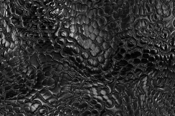 Photo of Black Leather Abstract Crocodile Snake Dinosaur Dragon Bubble Liquid Alligator Skin Digitally Generated Image Pattern Seamless