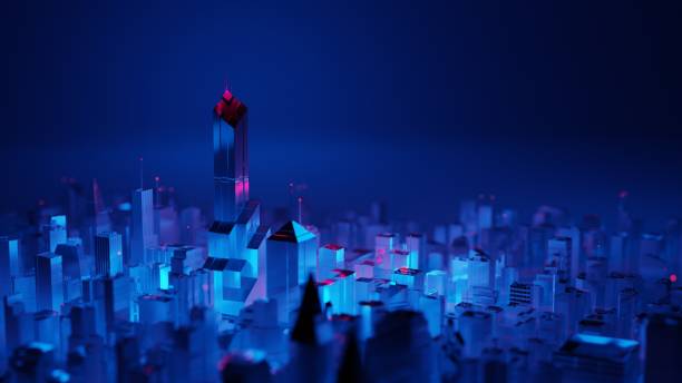 istock Futuristic city skyline at night with neon cyberpunk aesthetic. Digital 3D render. 1285313480
