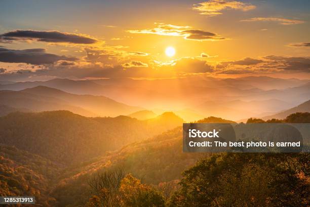 Sunset On The Blue Ridge Parkway Stock Photo - Download Image Now - Sunrise - Dawn, Great Smoky Mountains National Park, North Carolina - US State