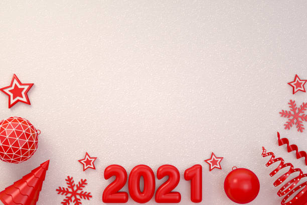 istock 2021 New Year, Christmas Ornaments on White Snow Background 1285314866