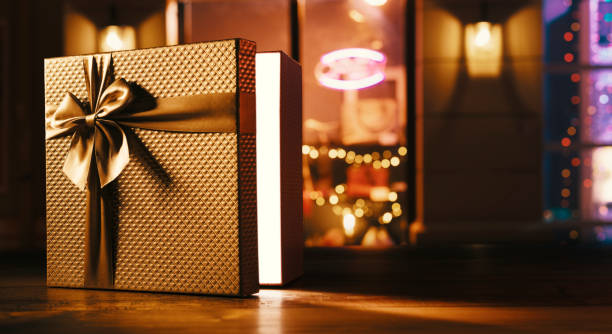 istock Christmas shopping and precious golden gift 1285318496