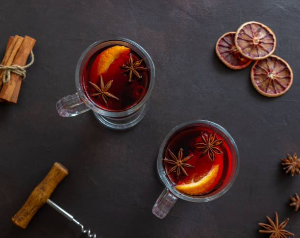 istock Mulled wine with cinnamon and orange. Hot drink. Winter. Recipe. 1285319922