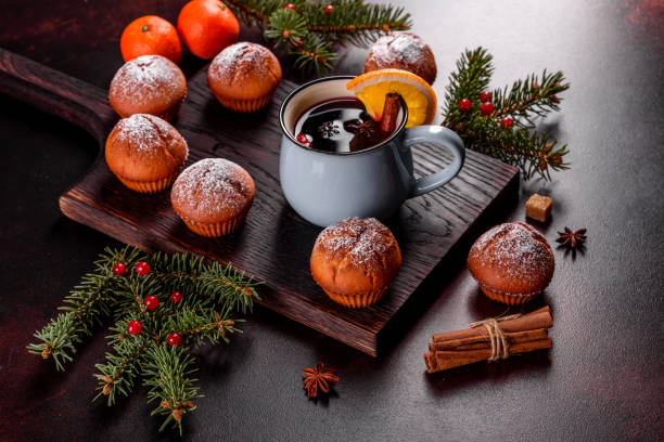 istock Beautiful delicious fresh cocoa muffins on the Christmas table 1285320978