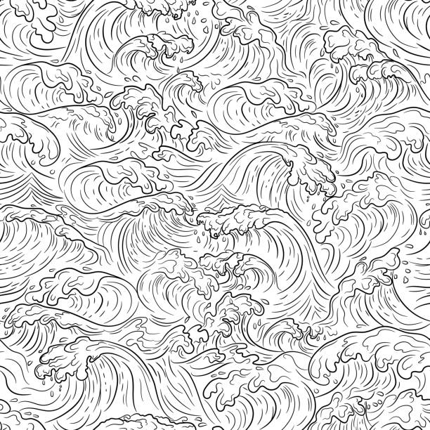 Japanese water wave background. Japanese sea new pattern seamless vector in graphic style background for fabric,textile,Advertising work,Publication,Vector Illustration design. Japanese water wave background. Japanese sea new pattern seamless vector in graphic style background for fabric,textile,Advertising work,Publication,Vector Illustration design. kanagawa prefecture stock illustrations