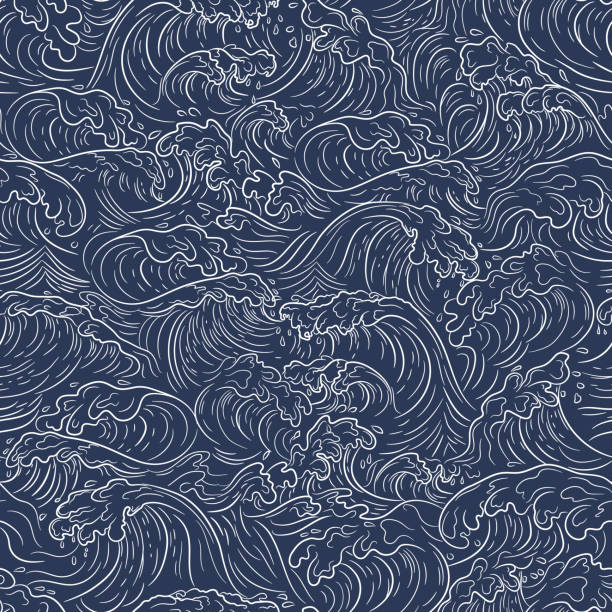 Japanese water wave background. Japanese sea new pattern seamless vector in graphic style background for fabric,textile,Advertising work,Publication,Vector Illustration design. Japanese water wave background. Japanese sea new pattern seamless vector in graphic style background for fabric,textile,Advertising work,Publication,Vector Illustration design. woodcut illustrations stock illustrations