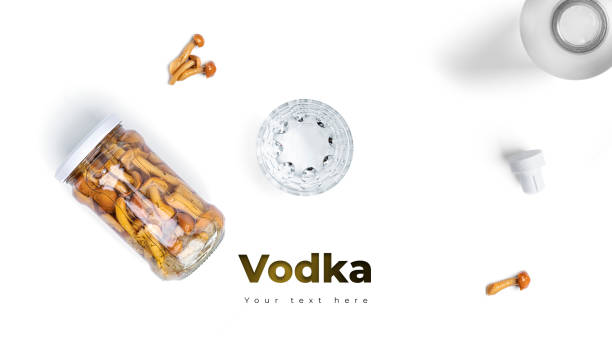 istock Vodka, glasses and pickles on a white background. Long header banner format. Panorama website header banner 1285323794