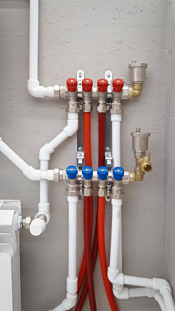 istock Main control manifold of house heating system. Vertical 1285324299
