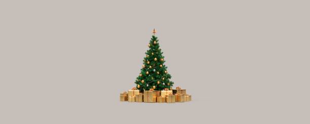istock Christmas tree with gifts and gold ornaments 3D rendering 1285326273