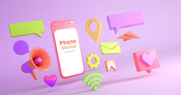 istock 3d rendering of phone mockup and social icon. 1285326292