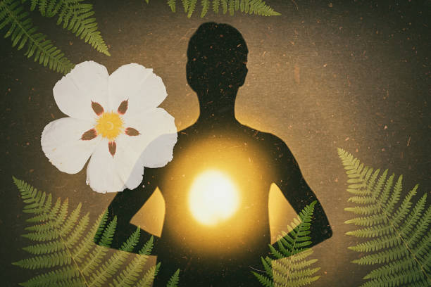 istock Female silhouette radiating light from within a spiritual heart opening 1285326915