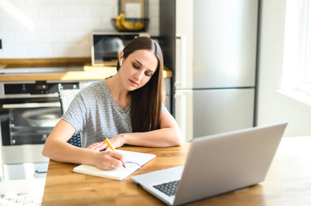 istock A young woman is studying online at home 1285327798