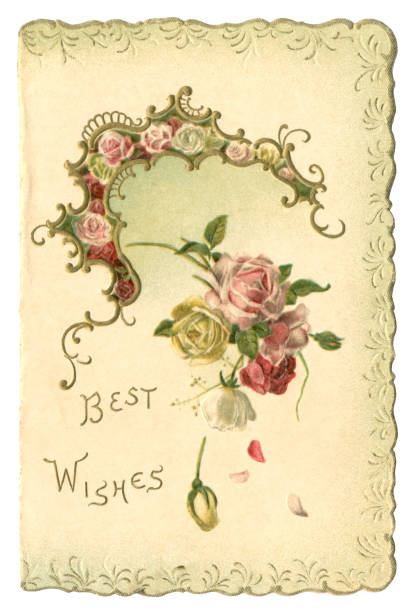 viktorianischen 'best wishes' karte mit gewellten kante, 1899 - birthday card greeting card birthday christmas card stock-grafiken, -clipart, -cartoons und -symbole