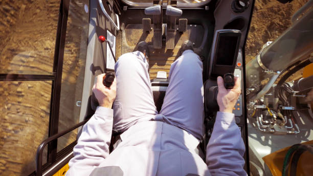 istock Heavy equipment machinery driver view 1285329488