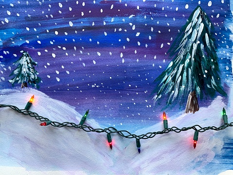Acrylic painting winter scene