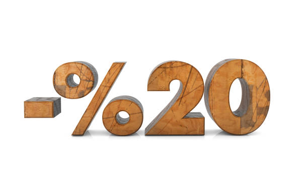 istock Wooden 20% discount text isolated on white 1285333334