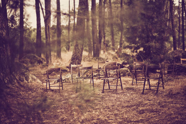 Set of chairs in the forest for ceremony