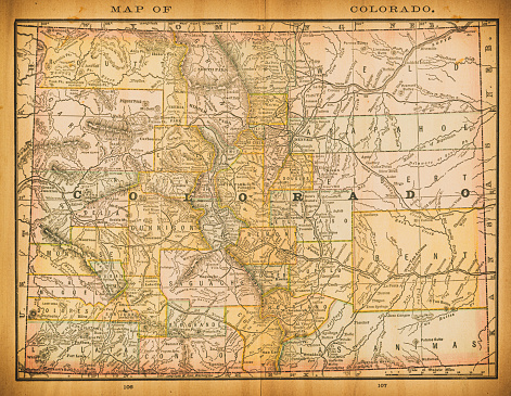 19th century map of Colorado. Published in New Dollar Atlas of the United States and Dominion of Canada. (Rand McNally & Co's, Chicago, 1884).