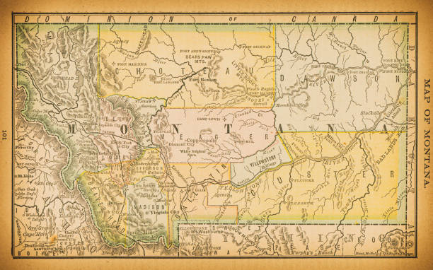 illustrations, cliparts, dessins animés et icônes de carte du montana du xixe siècle - montana map usa old