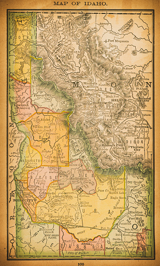19th century map of Idaho. Published in New Dollar Atlas of the United States and Dominion of Canada. (Rand McNally & Co's, Chicago, 1884).