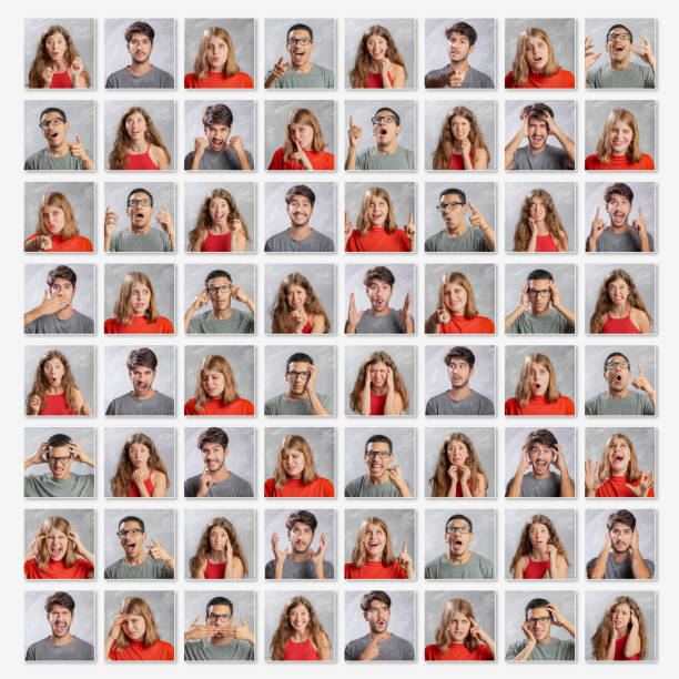 Different face expressions of four young people