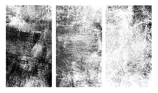 Set of rough black and white texture. Distressed overlay texture. Old grunge background. Monochrome vintage abstract textured effect. Vector Illustration. Black isolated on white background.