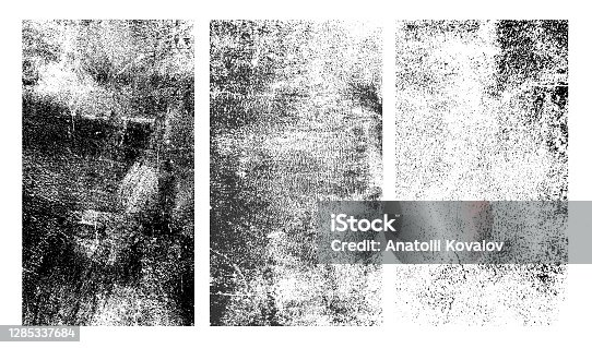 istock Set of rough black and white texture. Distressed overlay texture. Old grunge background. Monochrome vintage abstract textured effect. Vector Illustration. Black isolated on white background. 1285337684