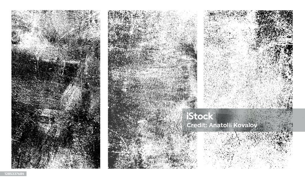 Set of rough black and white texture. Distressed overlay texture. Old grunge background. Monochrome vintage abstract textured effect. Vector Illustration. Black isolated on white background. Textured stock vector