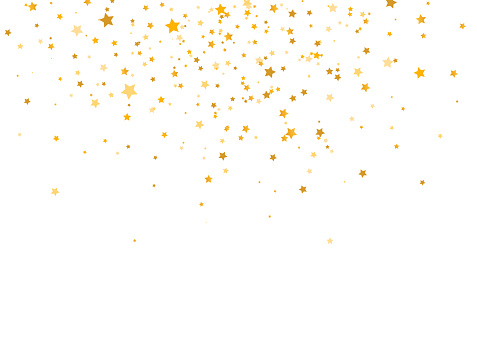 Golden stars frame on white background. Glitter star elegant design elements. Gold shooting stars. Magic decoration border. Christmas texture. Vector illustration.