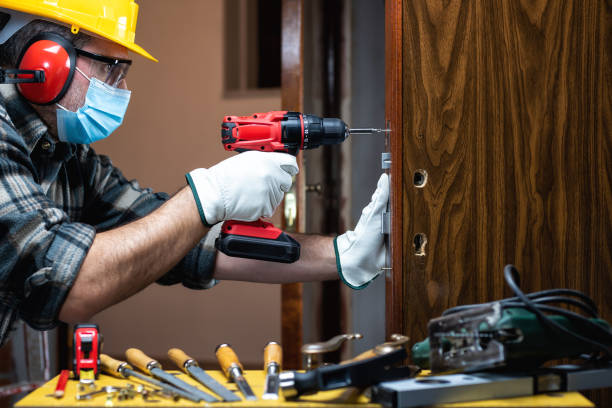 istock Carpenter at work protects the face with the surgical mask. Covid-19 prevention. 1285341742