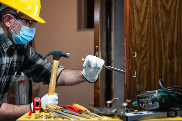 istock Carpenter at work protects the face with the surgical mask. Covid-19 prevention. 1285341750