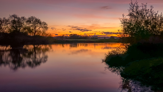 River Wye on English/welsh border at sunset. Autumn, United Kingdom