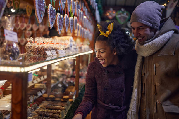 istock Young mixed couple having a walk together- festive season 1285351542