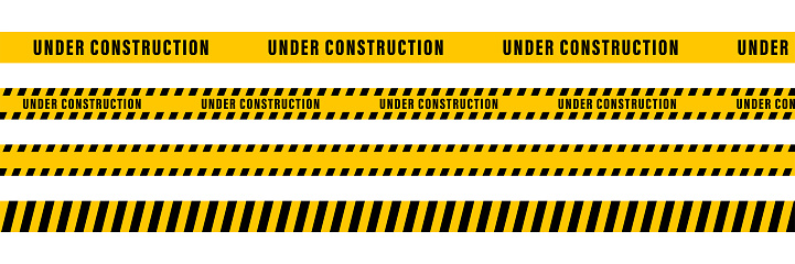 Under construction yellow ribbon tape. Vector isolated elements. Safety sign. Cauntion and danger ribbon. Stock vector. EPS 10
